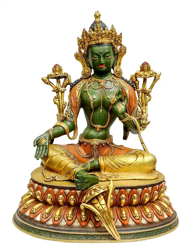 Statue en cuivre de la Tara verte – Plaquée or feu, 41 cm