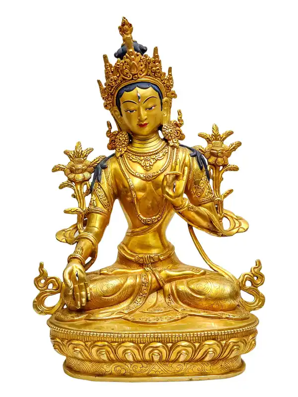 Statue de Tara Blanche – Cuivre, Plaqué Or, Élégance Artisanale pour la Longévité et la Guérison