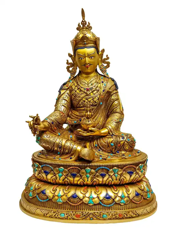 Statue en Cuivre de Padmasambhava – Finition Dorée
