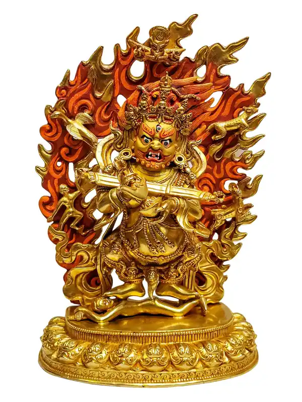Statue en cuivre doré de Mahakala à deux bras
