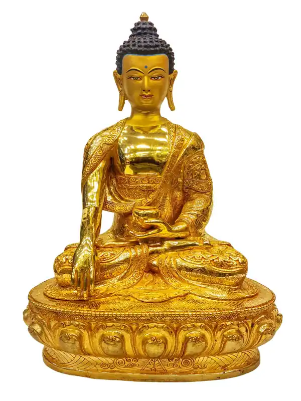 Statue en cuivre de Shakyamuni Bouddha avec visage peint – 34 cm Maître de l’Éveil
