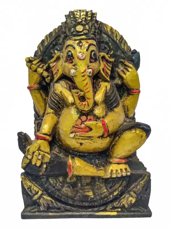 Statue en bois sculptée à la main de Ganesh – Incarnation de la sagesse et des nouveaux commencements