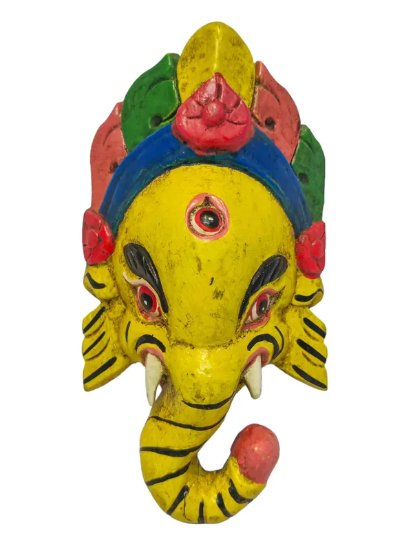 Masque en bois de Ganesh en peuplier rouge