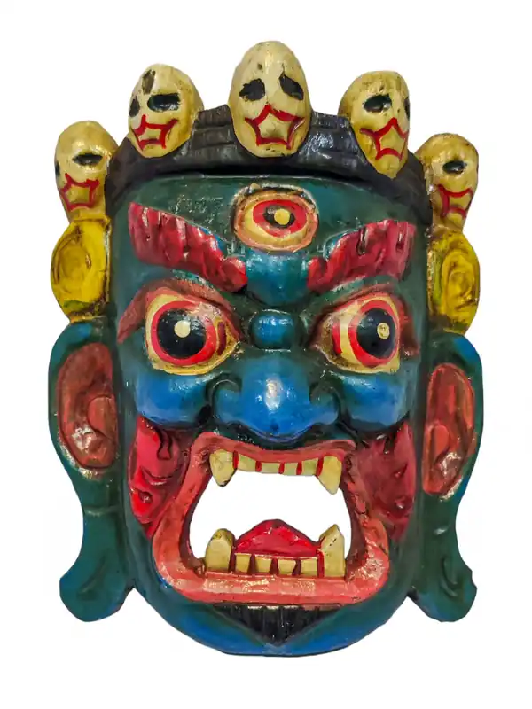 Masque de Mahakala Bhairav en bois de peuplier blanc