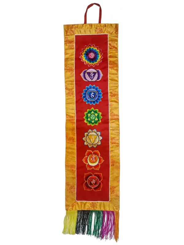 Panneau mural en brocart de Cochin avec les 7 symboles des chakras