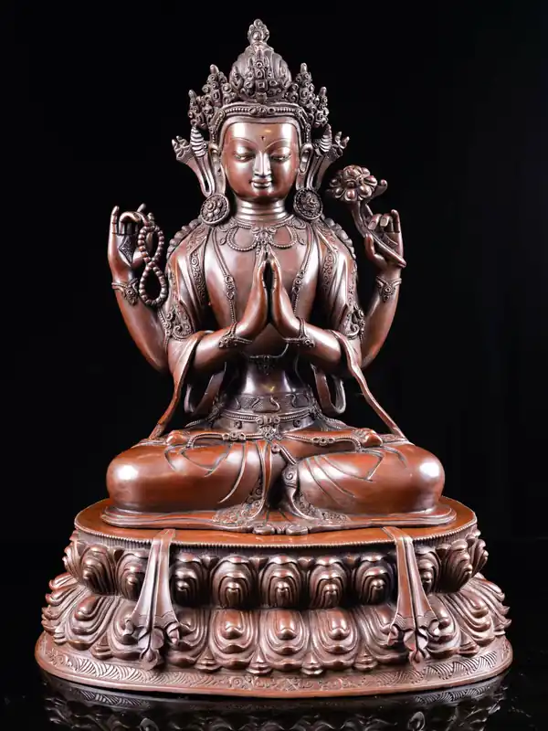 Magnifique statue en cuivre de Chenrezig – Bodhisattva de la compassion, 41 cm