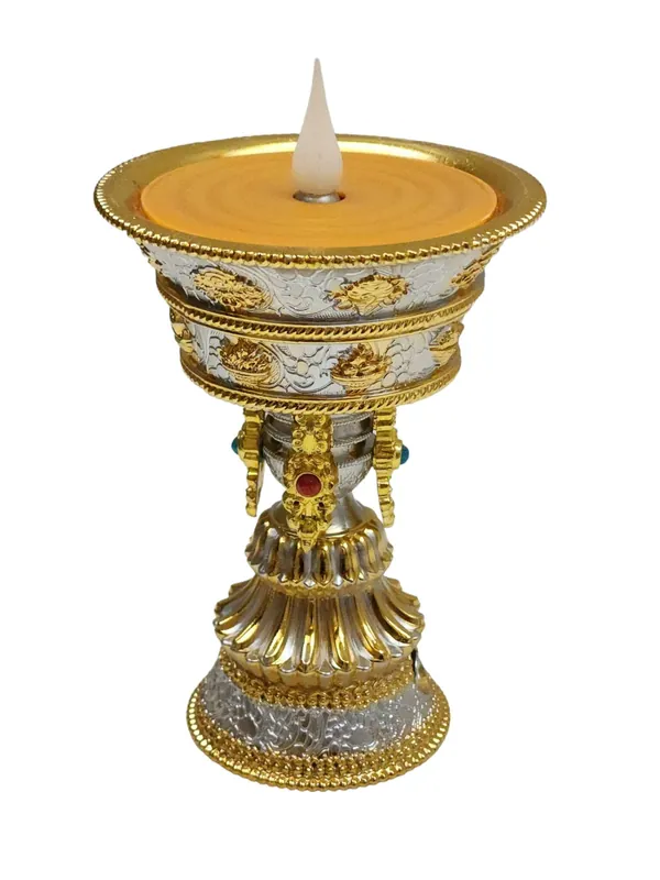 Lampe à beurre électrique en laiton pour rituels bouddhistes