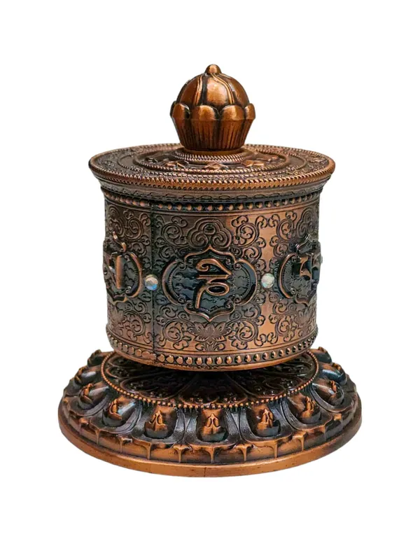 Moulin à prières en bronze pour rituels bouddhistes