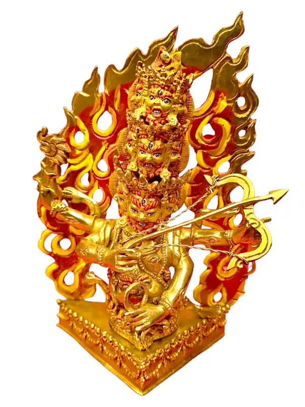 Statue bouddhique en cuivre de Rahula – Dorée