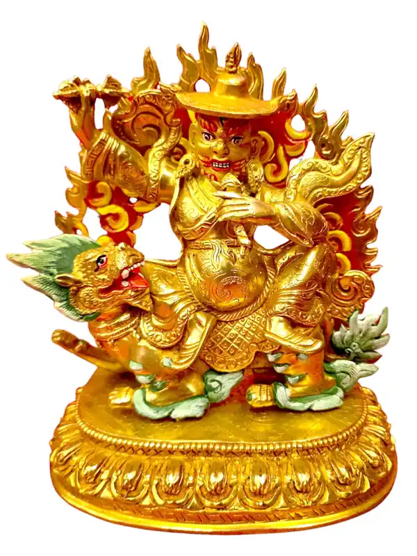 Statue en cuivre doré de Dorje Legpa – Gardien du Dharma, symbole de résilience