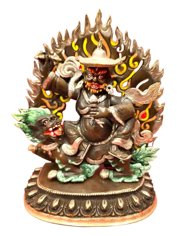 Statue en cuivre de Dorje Legpa – Protecteur de la Dharma plaqué argent