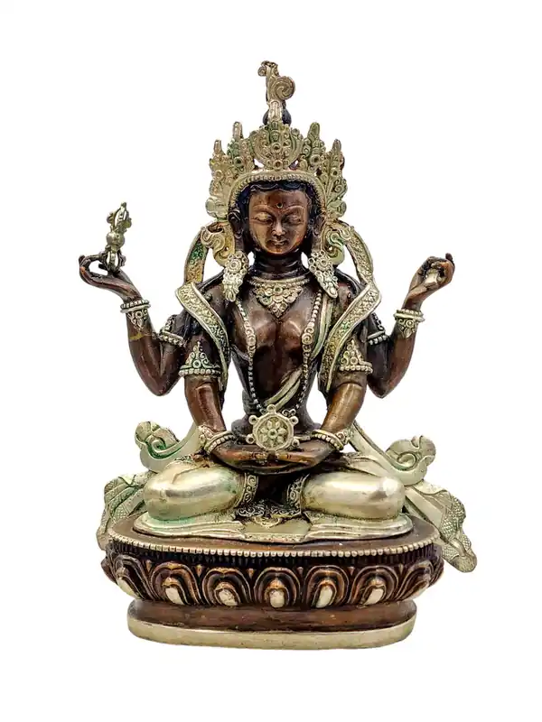 Statue en cuivre de Prajnaparamita avec finition oxydée