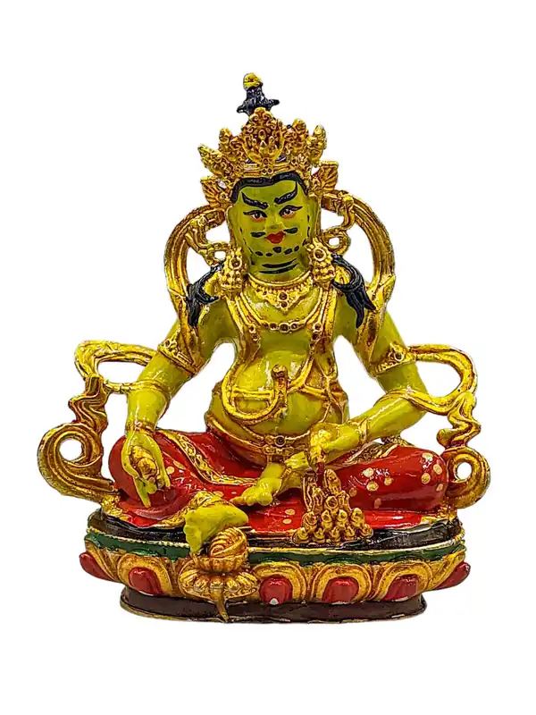 Statue miniature en cuivre de Jambhala jaune – Embodiment de la générosité et de l’abondance