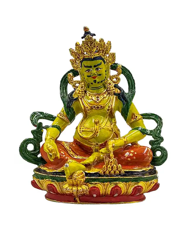 Statue miniature en cuivre de Jambhala jaune – Emblème de la générosité et de l’abondance