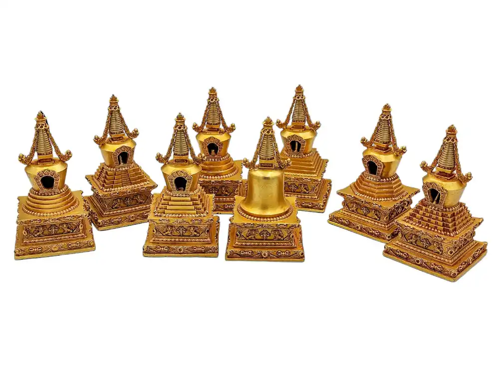 Ensemble de stupas en cuivre sacré – Symbole de l’esprit éclairé du Bouddha