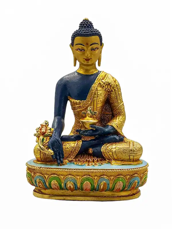 Statue miniature du Bouddha Médecine guérisseur – Artisanat en cuivre, 10 cm de hauteur