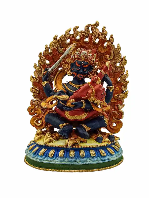 Statue en cuivre du Mahakala à quatre bras