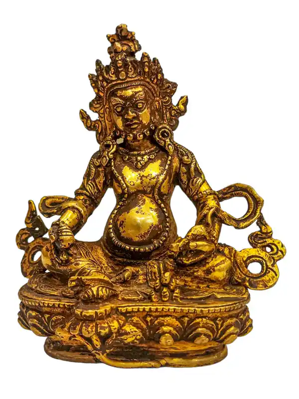 Statue en cuivre de Jambhala jaune avec dorure