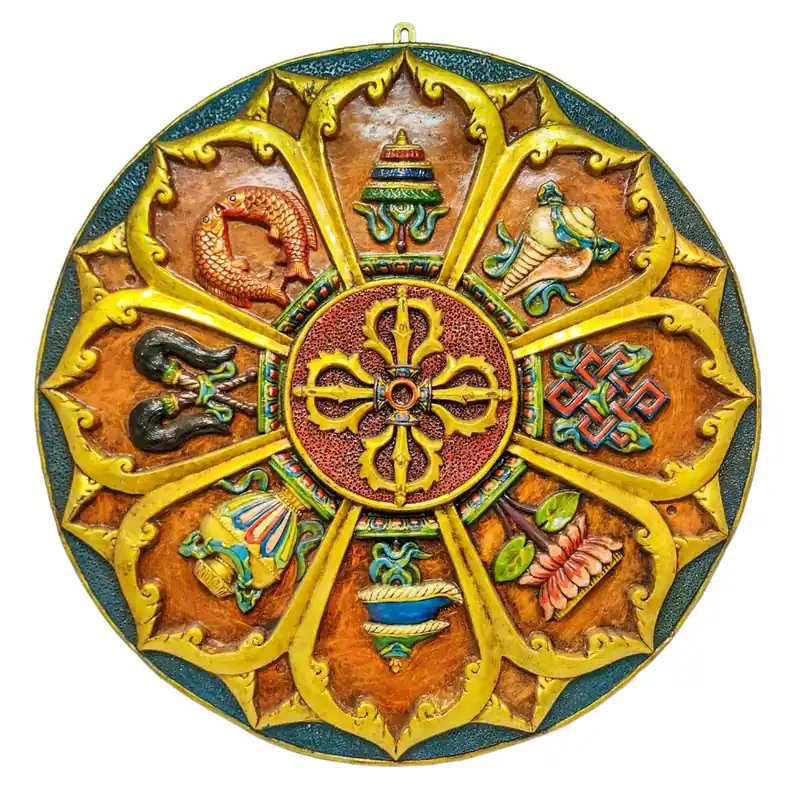 Suspension Murale en Bois avec Double Dorje et Ashtamangala
