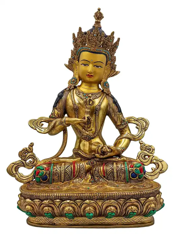 Statue en cuivre de Vajrasattva – Purificateur de karma plaqué or, fabriquée à la main au Népal