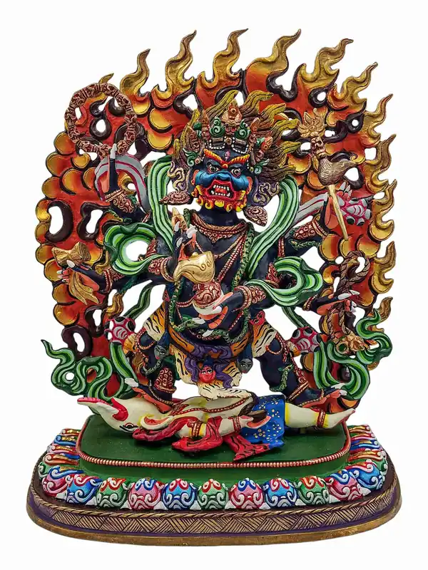 Statue de Mahakala Protecteur – Cuivre, Partiellement Doré, Finition Traditionnelle