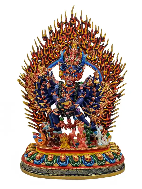 Statue de Yamantaka – Finition en cuivre plaqué or