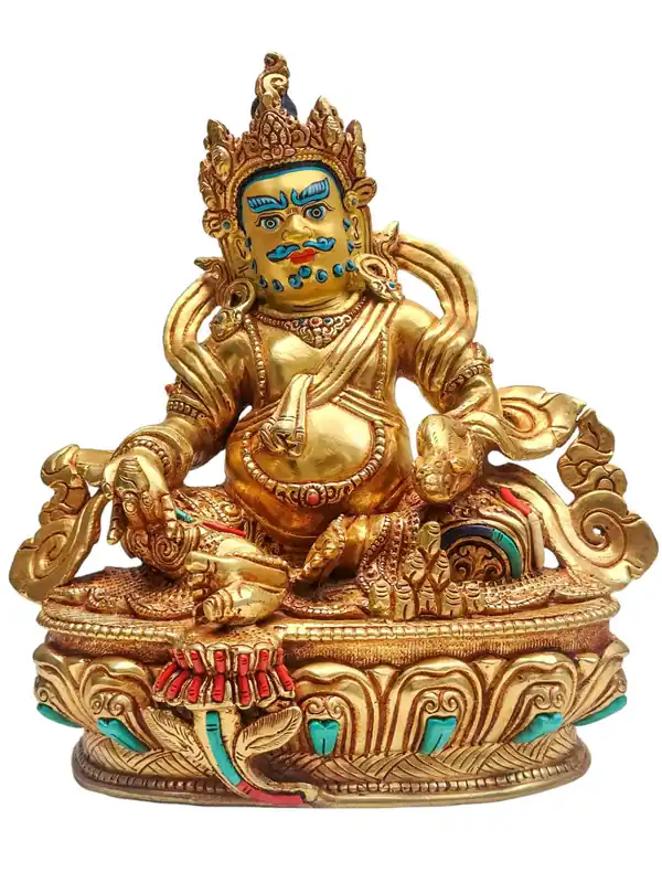 Statue en cuivre jaune de Jambhala fait à la main – Émblem de générosité et d’abondance