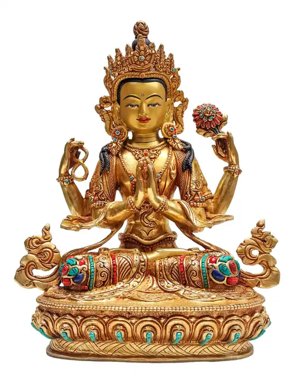 Statue en cuivre de Chenrezig – Bodhisattva de la compassion