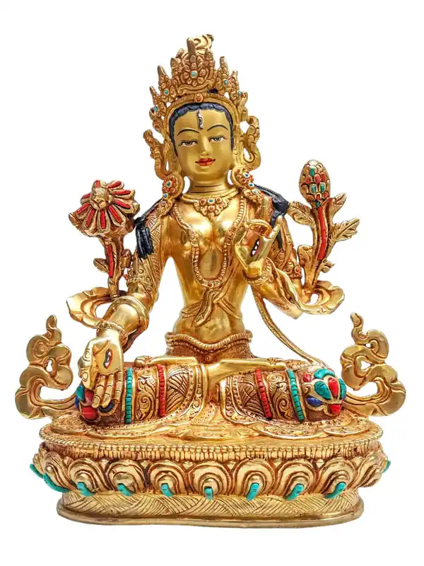 Statue en cuivre de Tara Blanche avec dorure