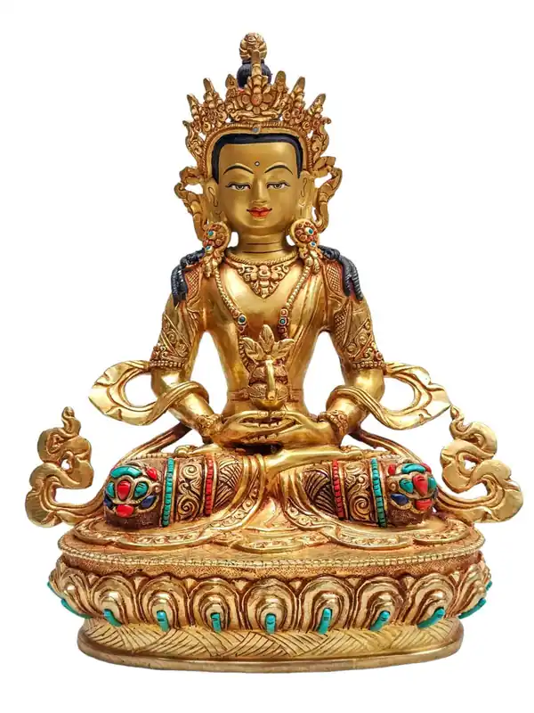 Statue en cuivre d’Aparimita Bouddha – Symbole de longue vie, de sagesse et de vitalité spirituelle