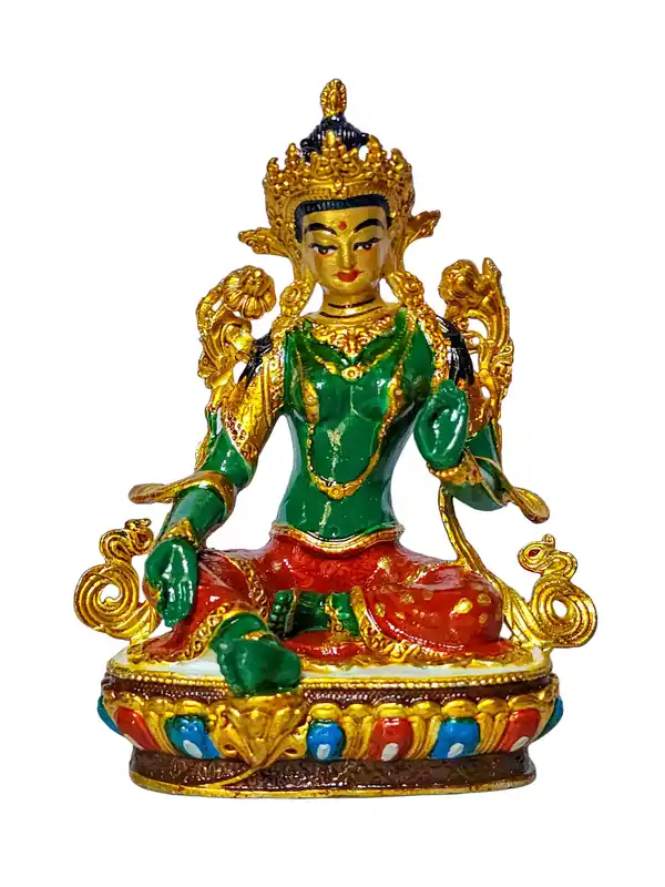 Statue miniature en cuivre de la Tara verte avec finition traditionnelle