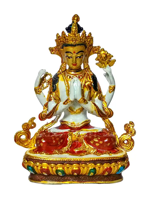 Statue miniature en cuivre de Chenrezig – Incarnation de la compassion et protecteur de tous les êtres