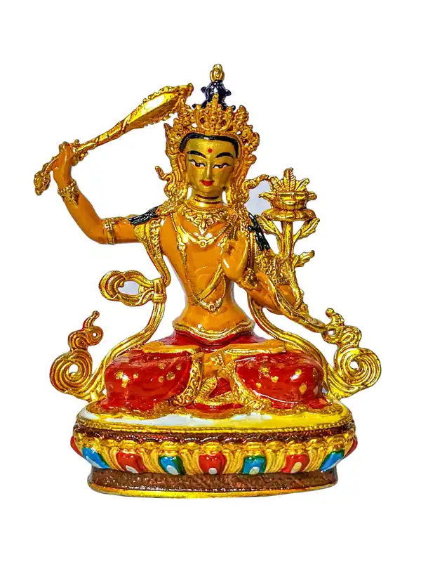 Statue miniature en cuivre de Manjushri – Sagesse incarnée