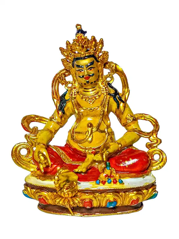 Statue miniature en cuivre de Jambhala jaune premium – Étreindre la générosité et l’abondance