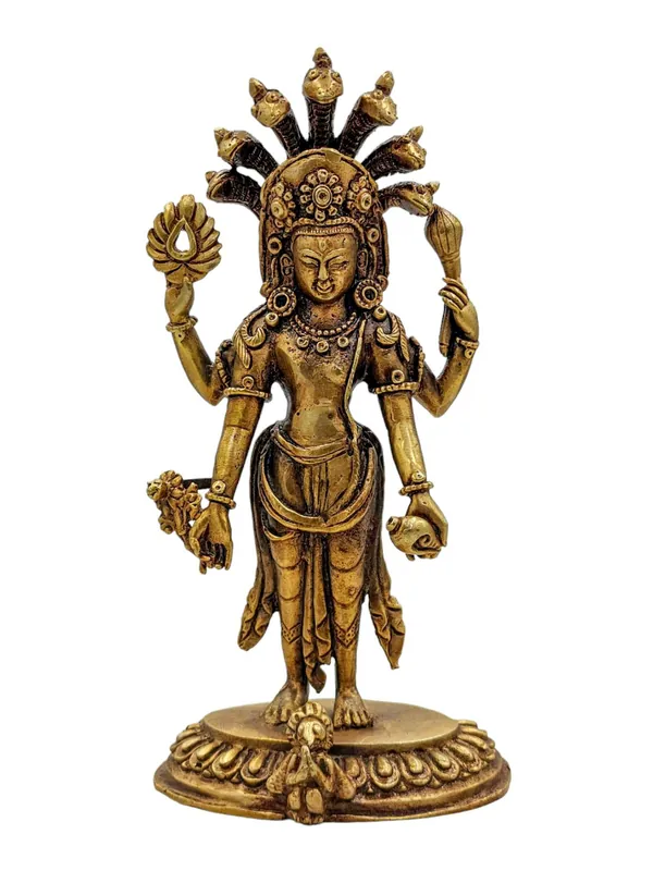 Statue en cuivre doré de Narayana, 18 cm