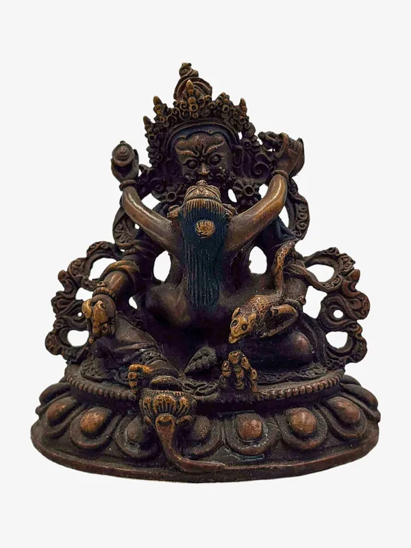 Statue miniature en cuivre de Jambhala jaune – Étreindre la générosité et l’abondance