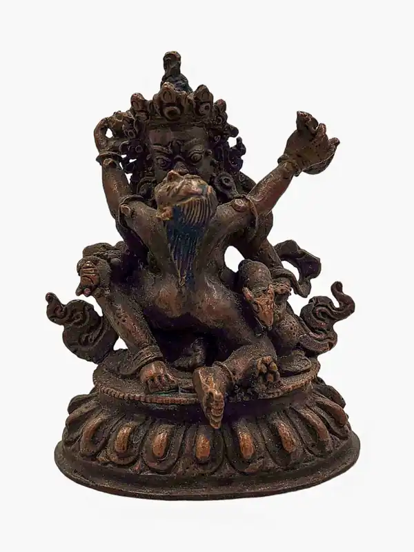 Statue miniature de Jambhala vert – Divinité de la richesse en cuivre de la prospérité
