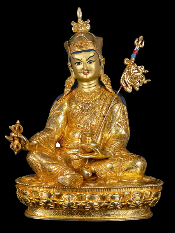 Statue en cuivre de Padmasambhava avec un visage doré – Embodiment de la sagesse et de l’illumination