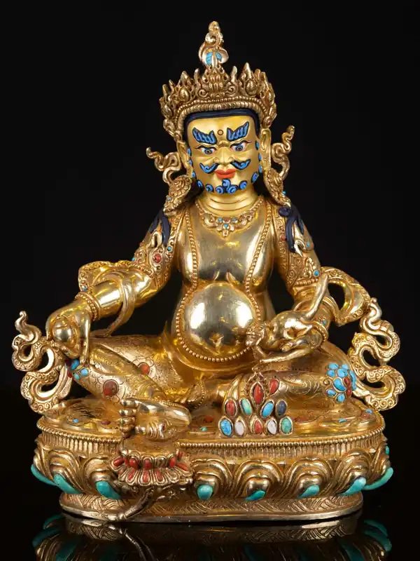 Statue en cuivre de Jambhala jaune – Visage plaqué or