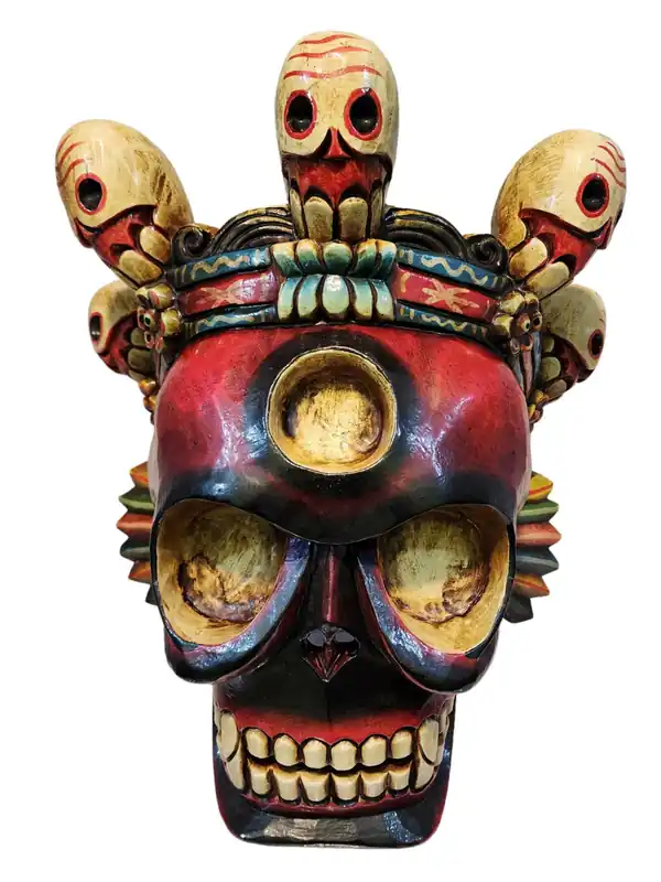 Masque en bois Citipati – Artisanat en peuplier rouge
