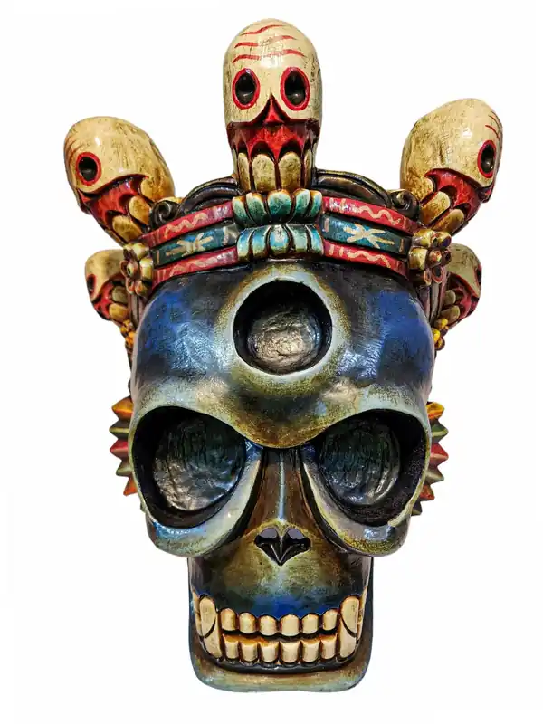 Masque en bois Citipati – Transcendance en bleu