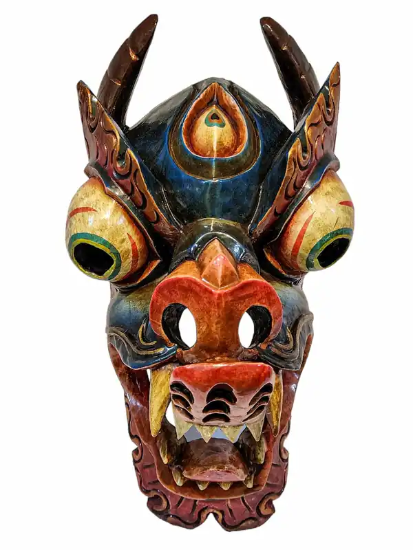 Masque de dragon en bois de peuplier bleu