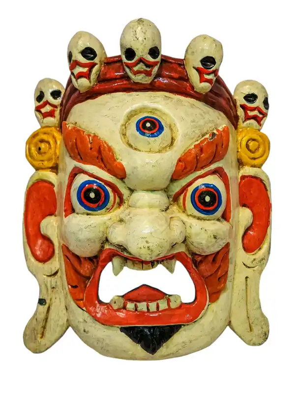 Masque en bois de Bhairav accroché au mur – Peuplier