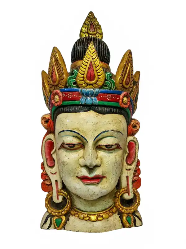 Masque en Bois de Peuplier de Chenrezig pour la Compassion