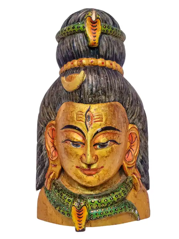 Masque en bois de Shiva – Sculpture murale en bois de peuplier