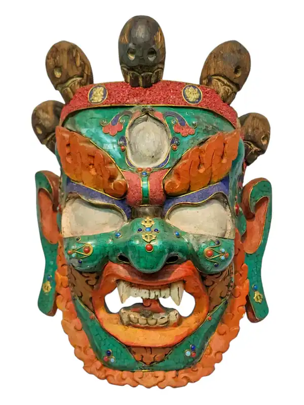 Masque mural de Mahakala en bois – Bois de peuplier