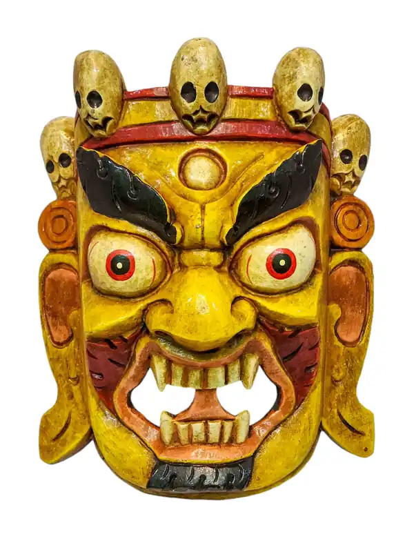 Masque en bois de Bhairav avec Mahakala blanc