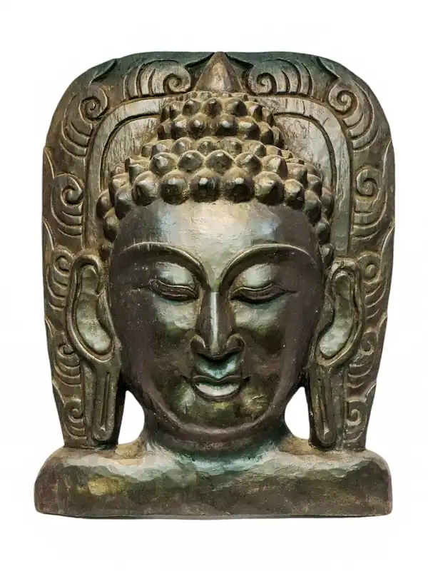 Masque en bois du Bouddha de la Sagesse Parfaite