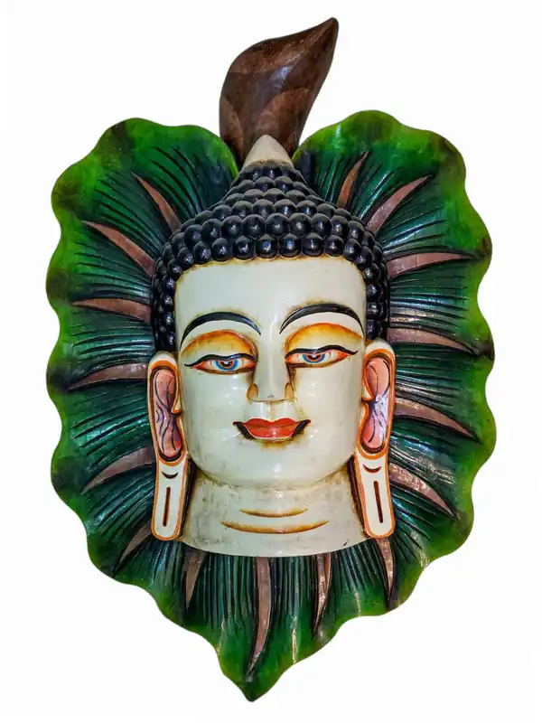 Masque de Bouddha en Feuille – Bois de Peuplier Fait Main