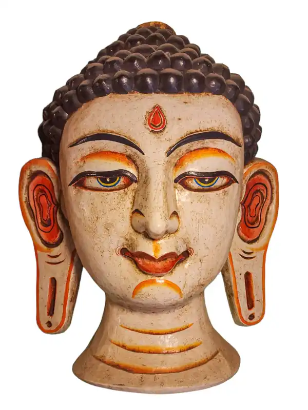 Masque en Bois de Bouddha – Artisanat en Bois de Peuplier